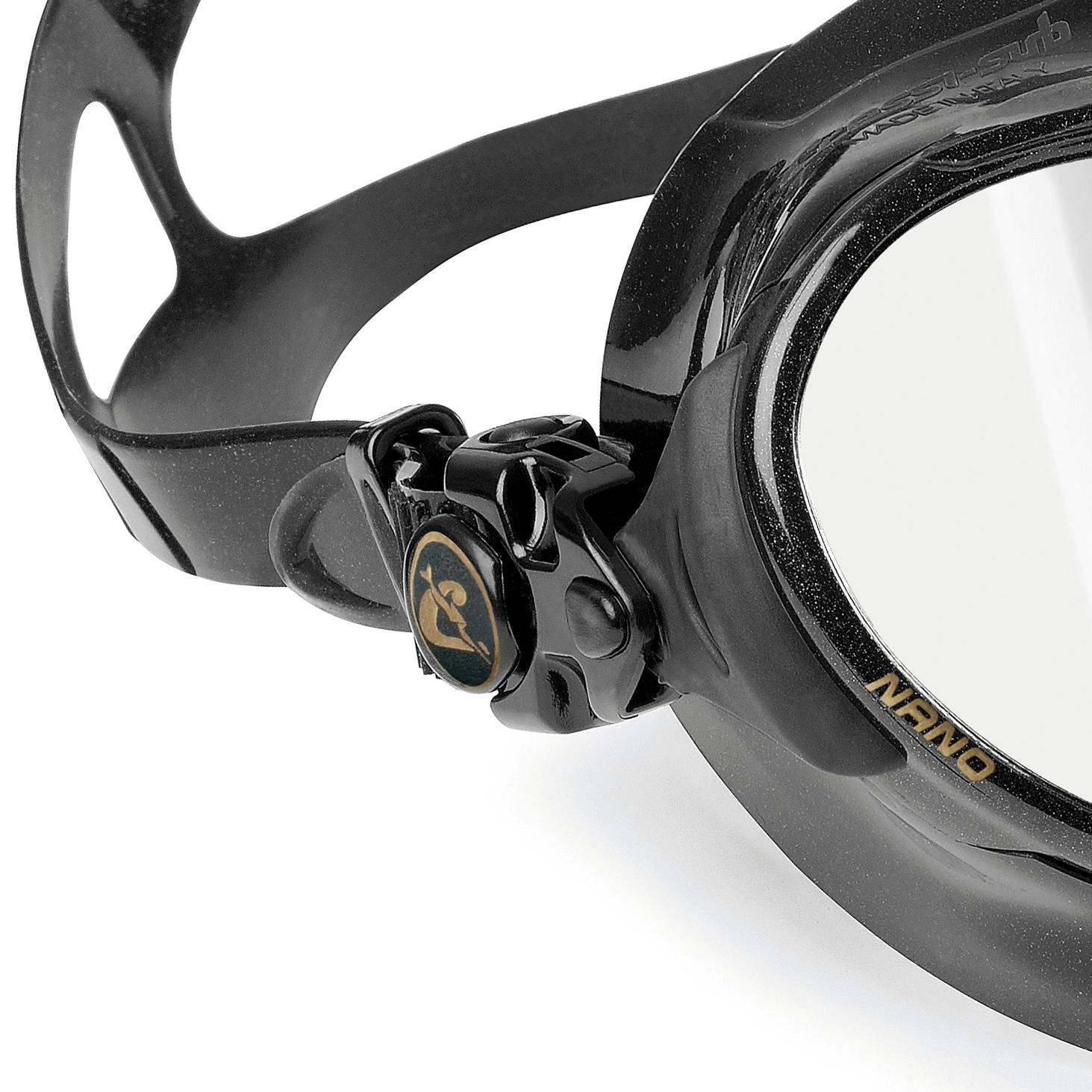 Cressi Nano Black Mask, Two Lens Buckle Detail