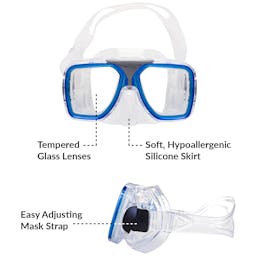 EVO Drift Mask and Semi-Dry Snorkel Combo, Two Lens Mask Infographic - Blue Thumbnail}