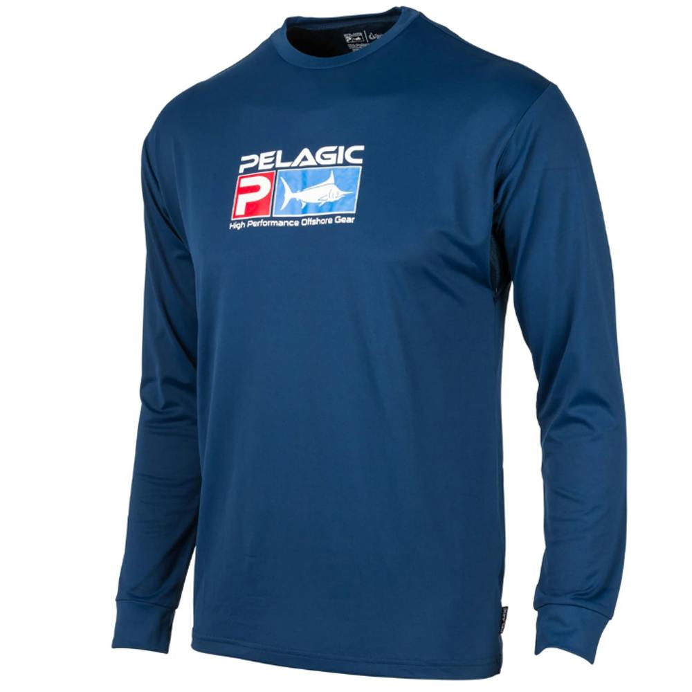 Pelagic Youth Aquatek Long-Sleeve Fishing Shirt Front - Navy