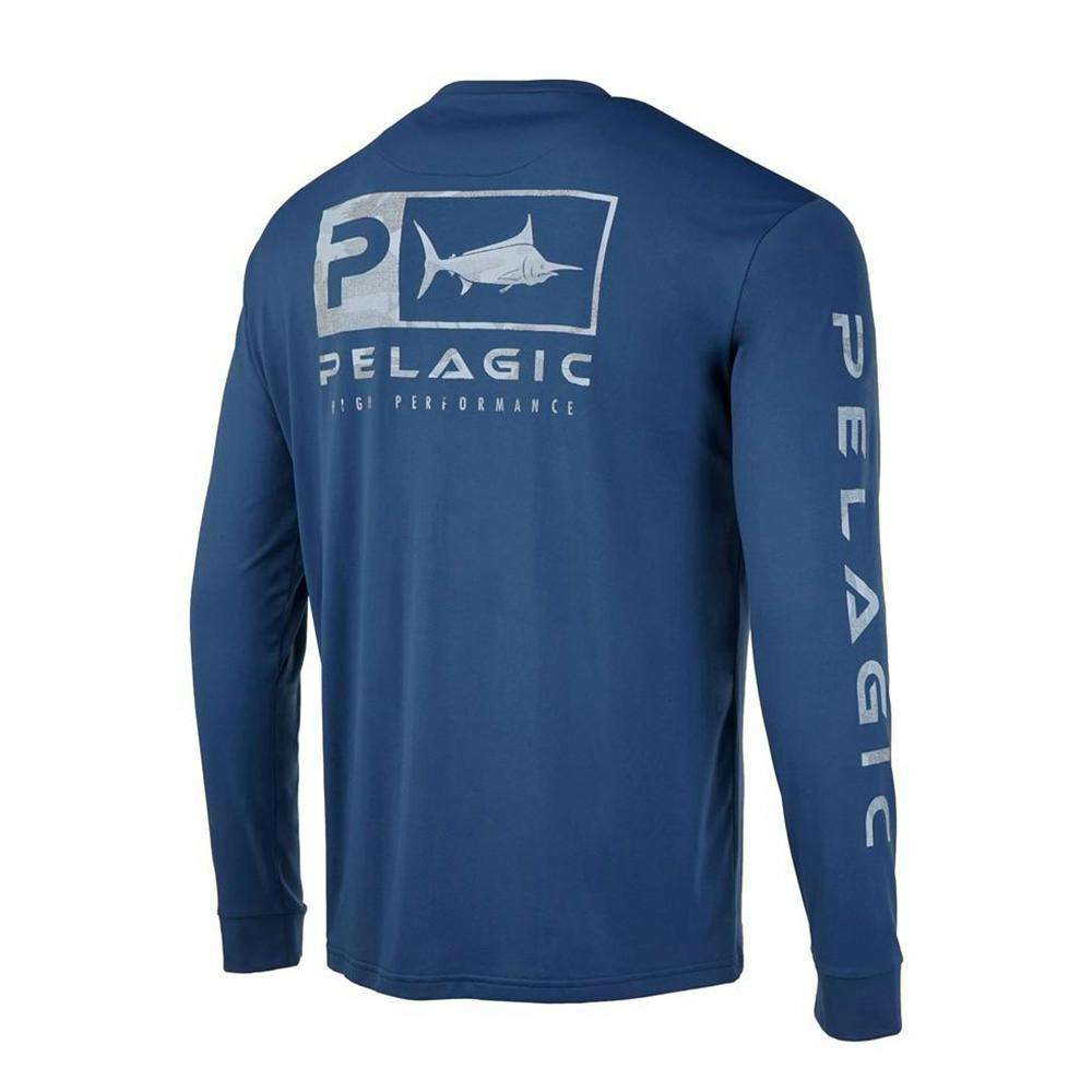 Pelagic Aquatek Icon Long Sleeve Performance Shirt Back - Smokey Blue