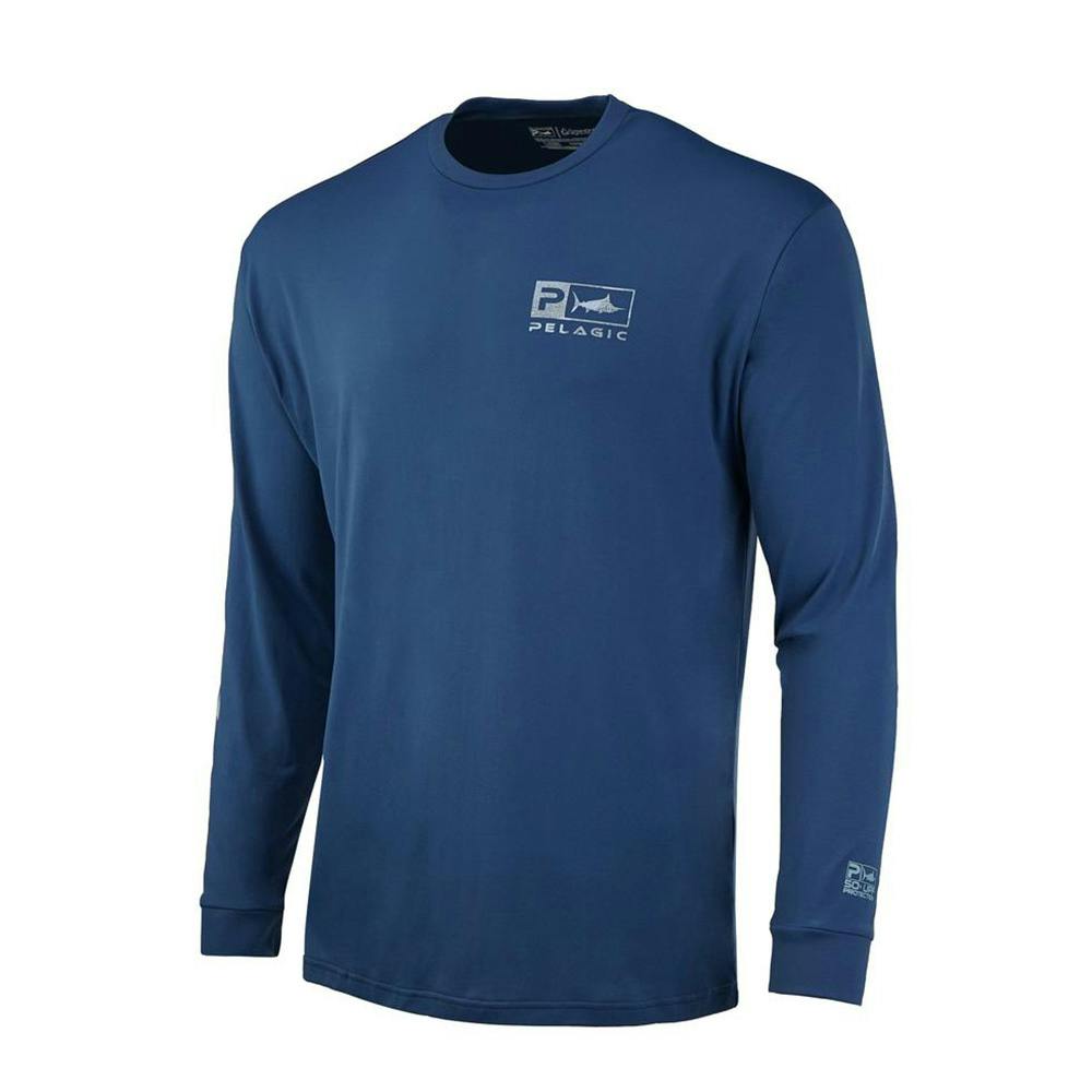 Pelagic Aquatek Icon Long Sleeve Performance Shirt Front - Smokey Blue
