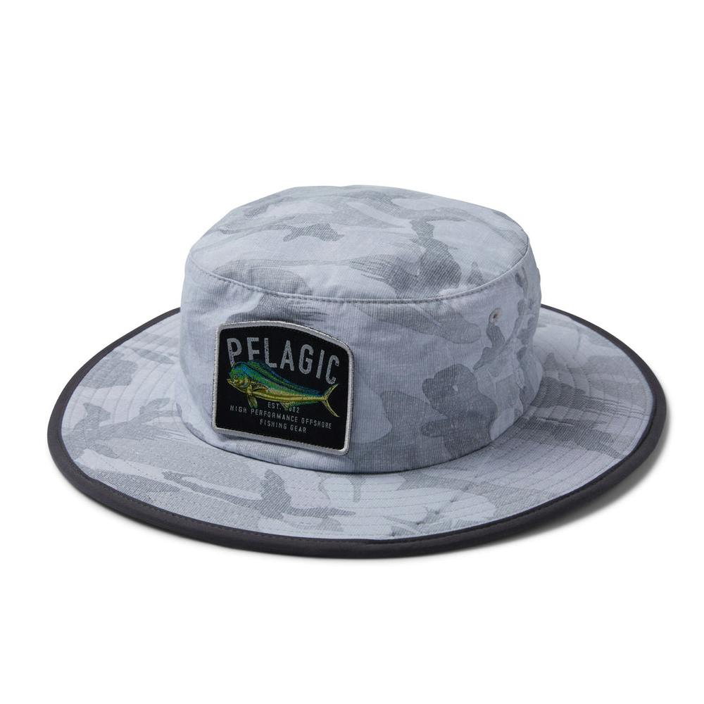 Pelagic Sunsetter Pro Bucket Hat (Men's) - Fish Camo Light Grey