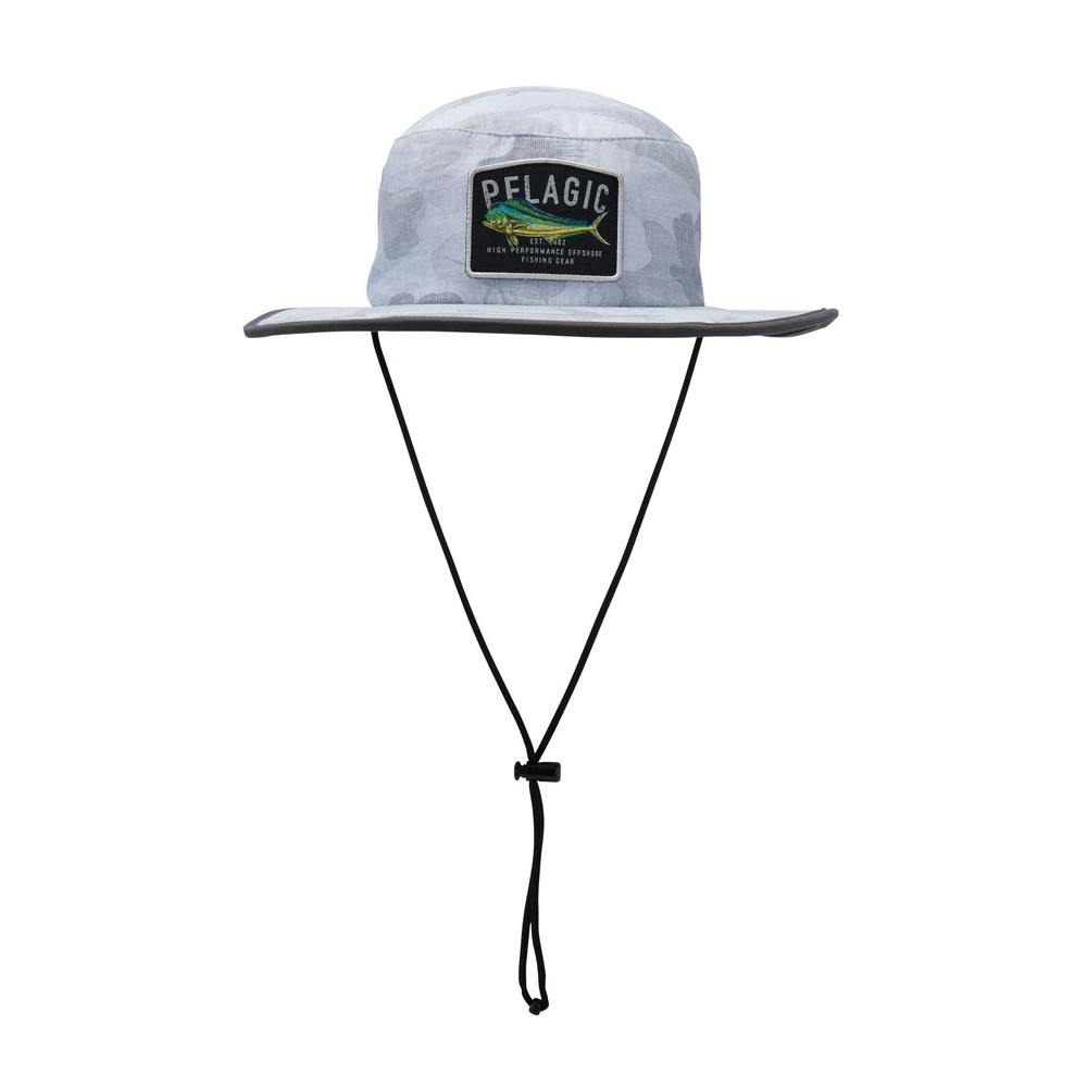 Pelagic Sunsetter Pro Bucket Hat (Men's) Full View - Fish Camo Light Grey
