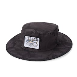 Pelagic Sunsetter Pro Bucket Hat (Men's) - Fish Camo Black Thumbnail}