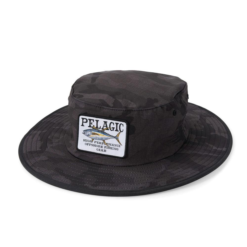 Pelagic Sunsetter Pro Bucket Hat (Men's) - Fish Camo Black