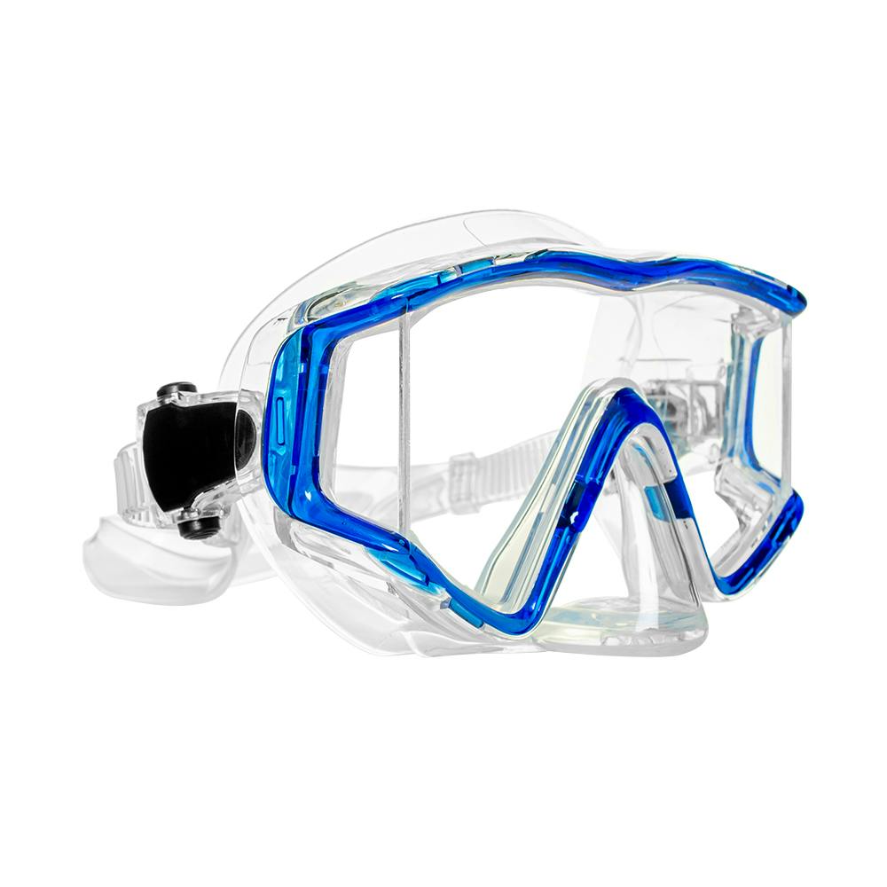 EVO Tiburon+ Mask with Purge Valve, Wraparound Lens - Clear/Blue