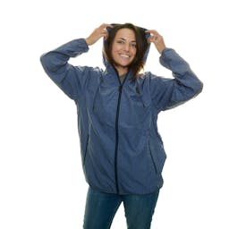 EVO Captain Windbreaker Jacket Lifestyle Zipped Hood up on Female - Heather Navy Thumbnail}