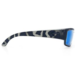 Costa OCEARCH Caballito Polarized Sunglasses Side View - Tiger Shark frame with Blue Mirror lenses Thumbnail}