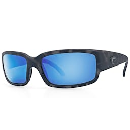 Costa OCEARCH Caballito Polarized Sunglasses Front Angle - Tiger Shark frame with Blue Mirror lenses Thumbnail}