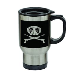 Stainless Steel Travel Mug with Handle - Mask & Speargun Thumbnail}