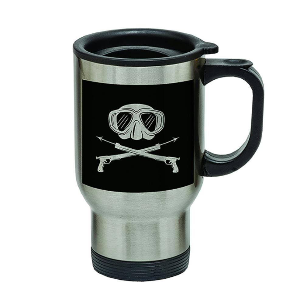 Stainless Steel Travel Mug with Handle - Mask & Speargun