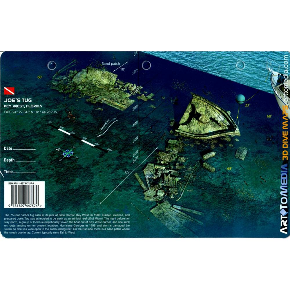 Waterproof 3D Dive Map Back Side - Joe’s Tug - Key West, FL