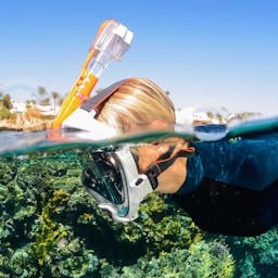 Ocean Reef Aria QR+ Full Face Snorkel Mask with Camera Holder - White Lifestyle Thumbnail}