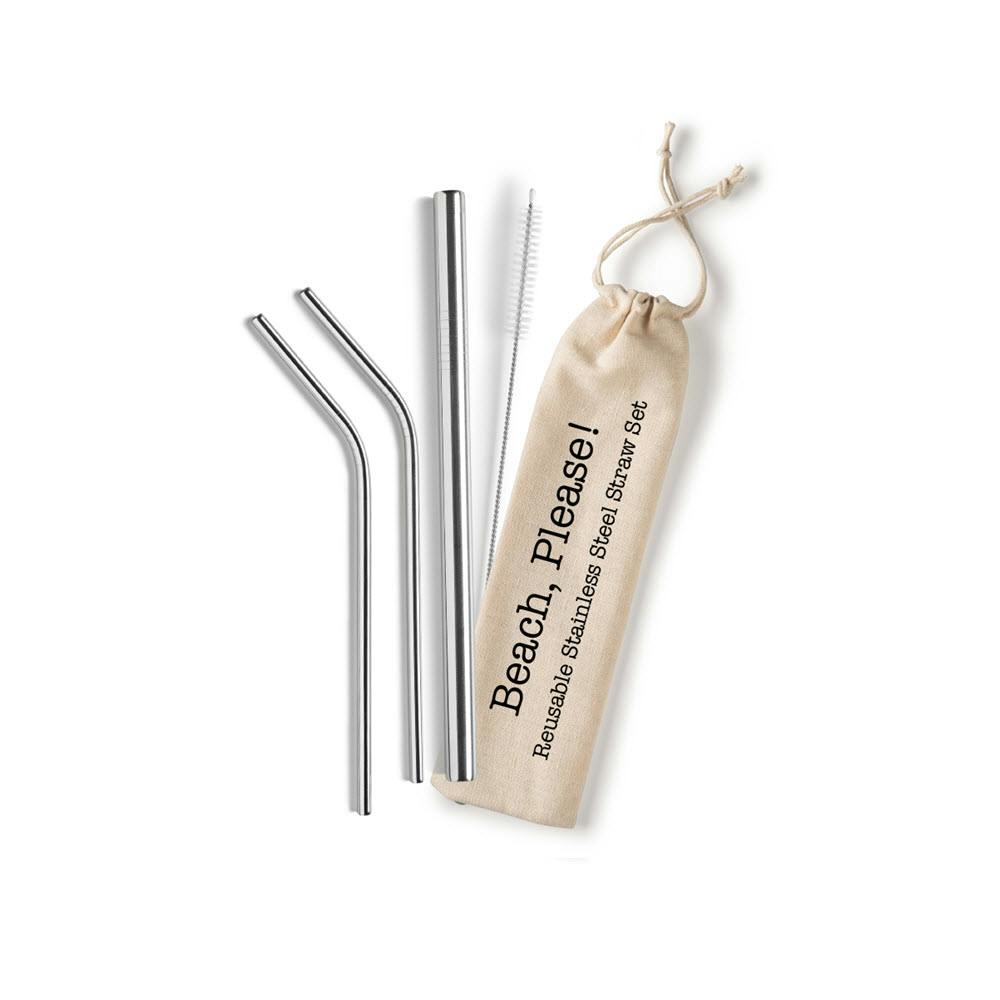 Stainless Steel Reusable Straw Set - Beach, Please!