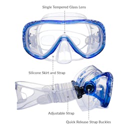 EVO Isla Mask, Single Lens Infographic - Blue/Clear Thumbnail}