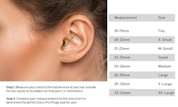 Doc's ProPlugs Vented Ear Plugs, Clear with Leash Size Chart Thumbnail}