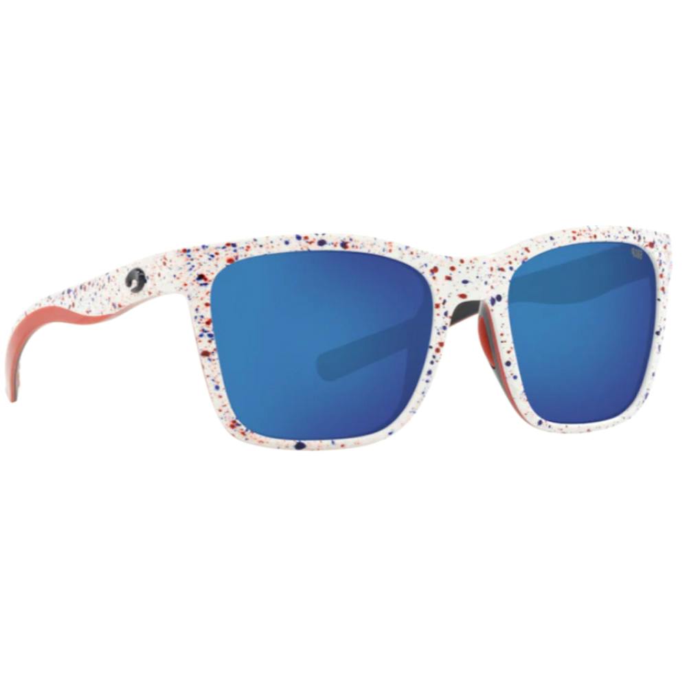 Costa Panga Polarized Sunglasses - Shiny White Firework Frame/Gray Blue Mirror Lenses