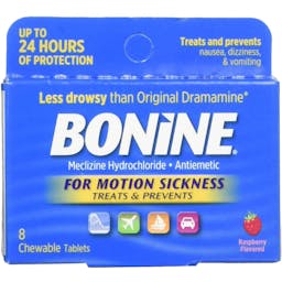 Bonine Motion Sickness Chewable Tablets, Raspberry (8 Tablets) Thumbnail}