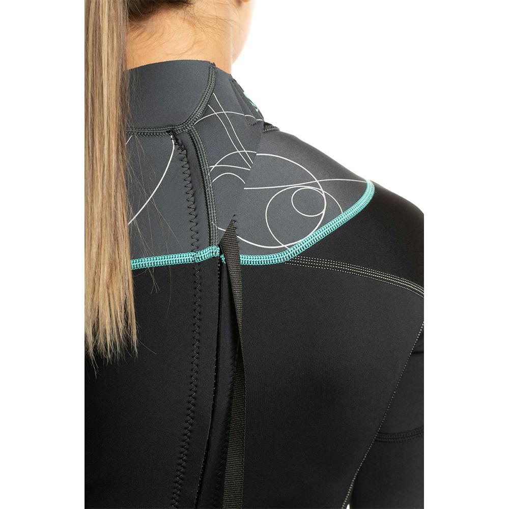 BARE Elate 3/2mm Wetsuit (Women’s) Zipper Detail - Gray