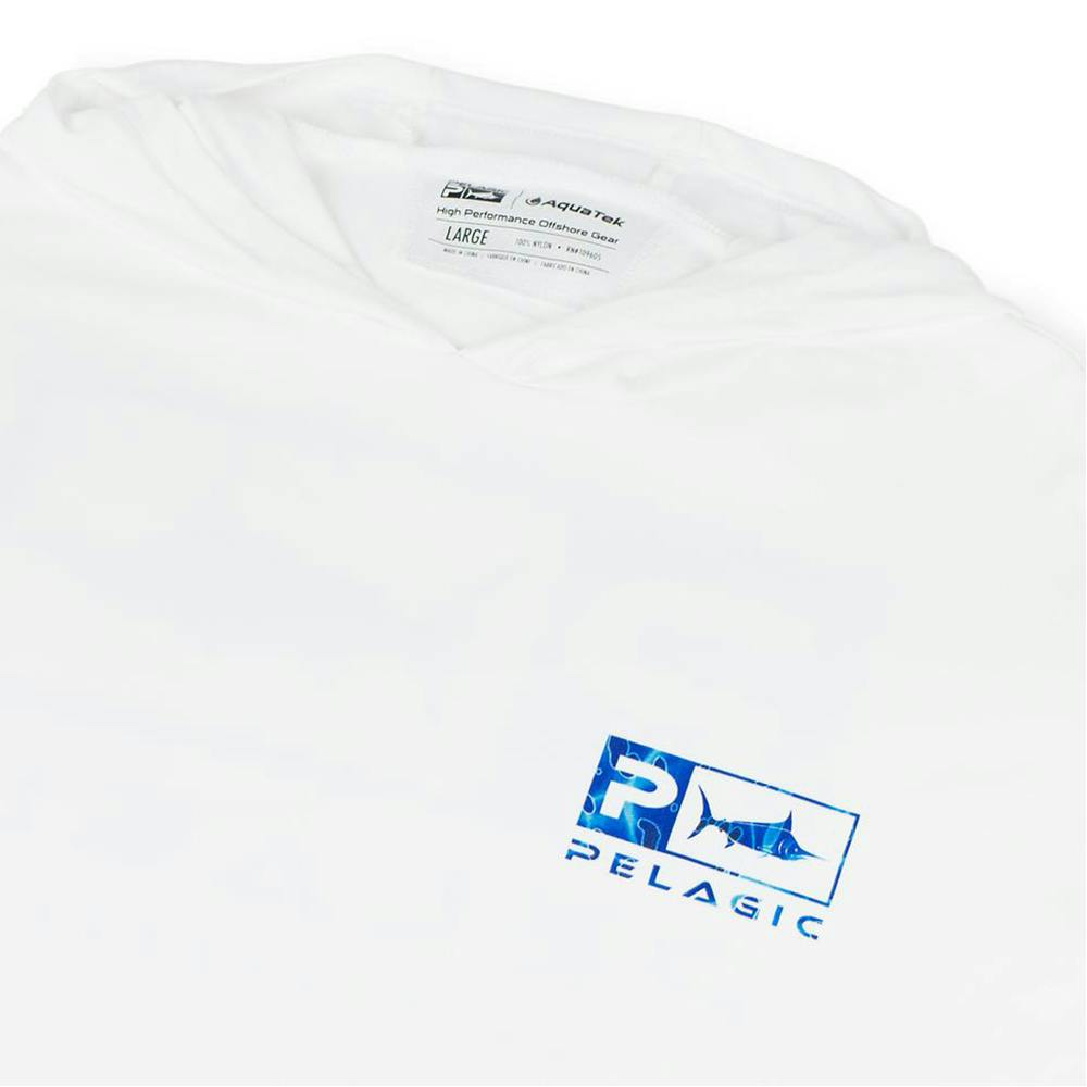 Pelagic Aquatek Hoodie Fishing Shirt (Youth) Chest Detail - Blue