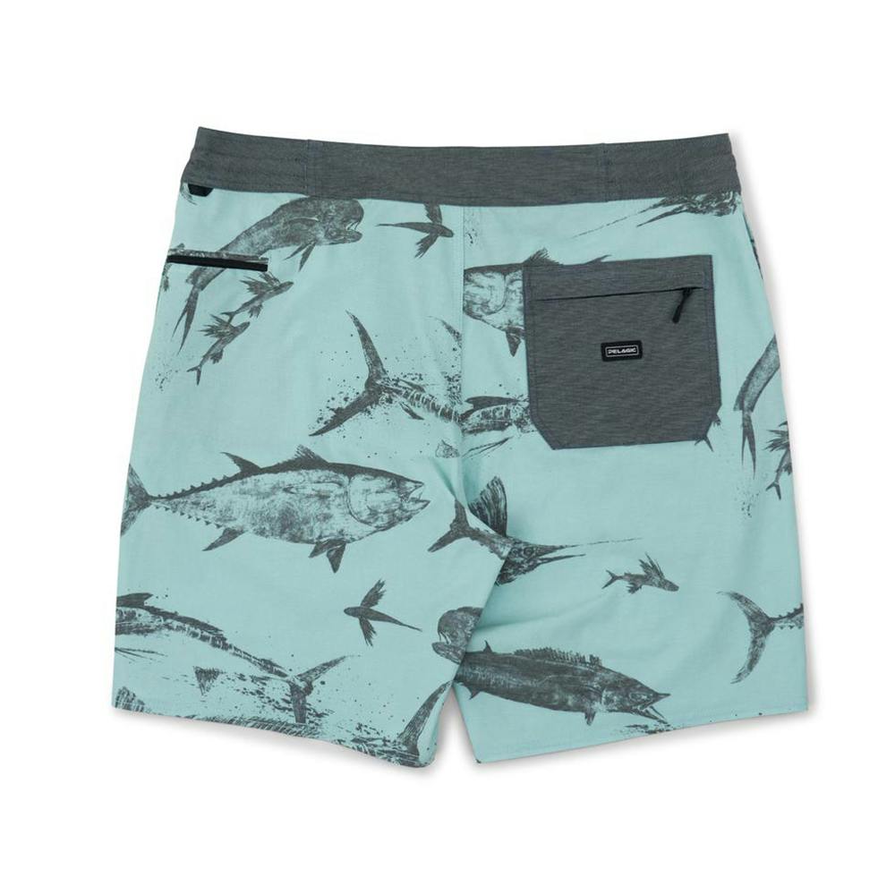 Pelagic Gyotaku Deep Drop Fishing Shorts (Men’s) Back - Turquoise