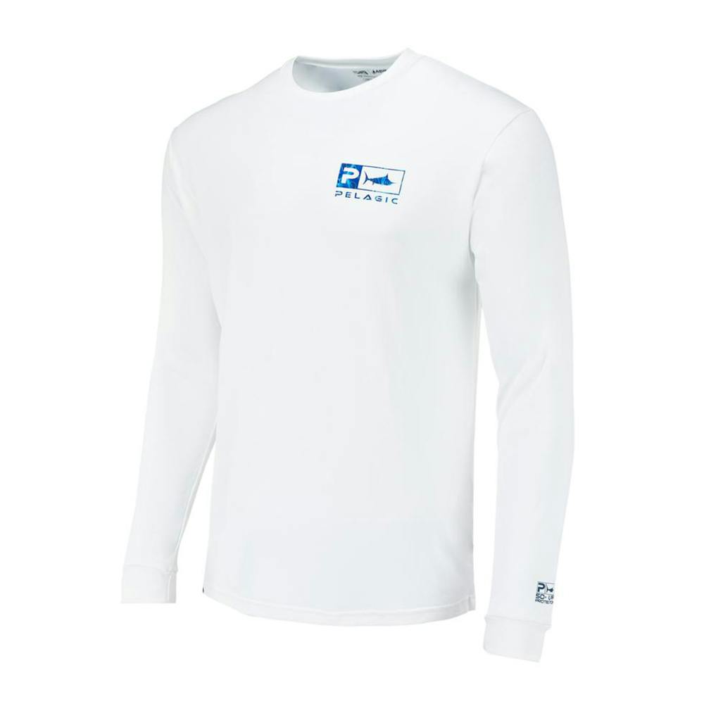Pelagic Dorado Collection Aquatek Icon Long Sleeve Performance Shirt (Kid's) Front - Blue