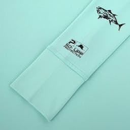 Pelagic Ultratek Hoodie Gyotaku (Women’s) Sleeve Detail - Turquoise Thumbnail}