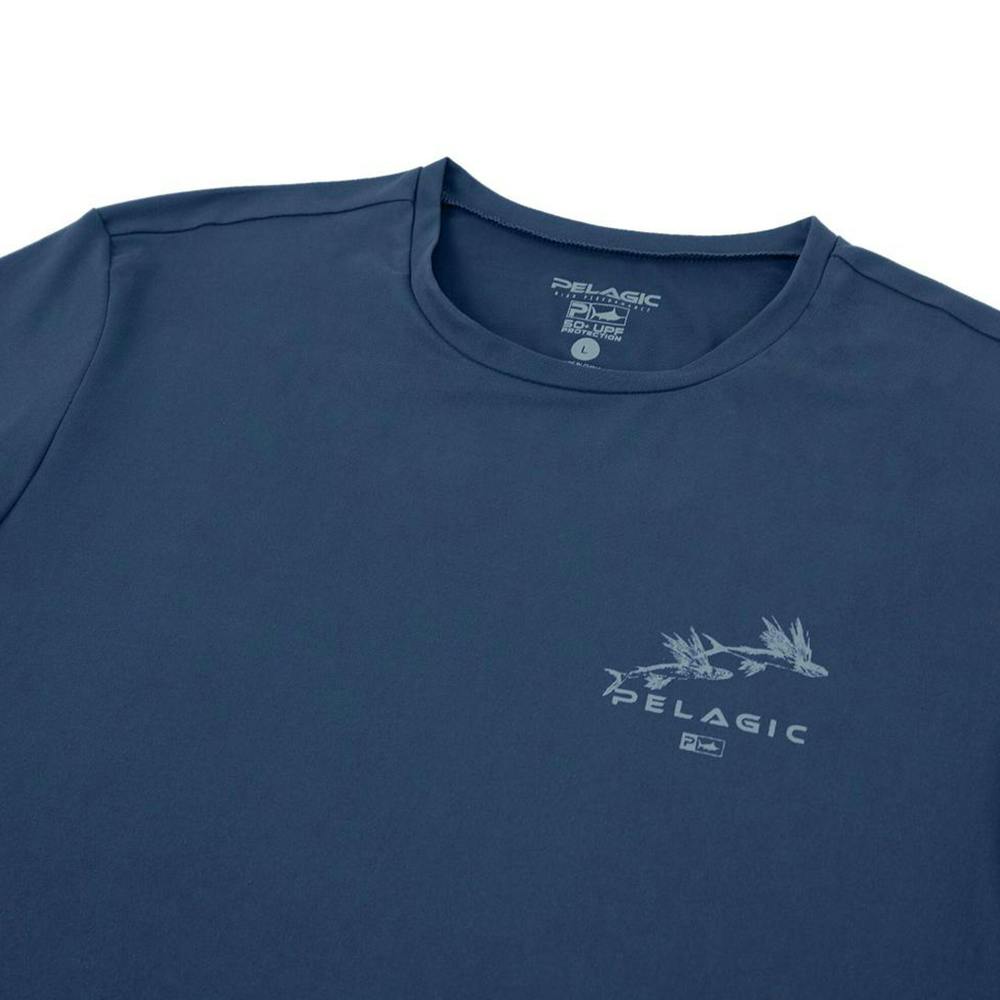 Pelagic Premium UV Gyotaku T-Shirt Neck Detail - Smokey Blue