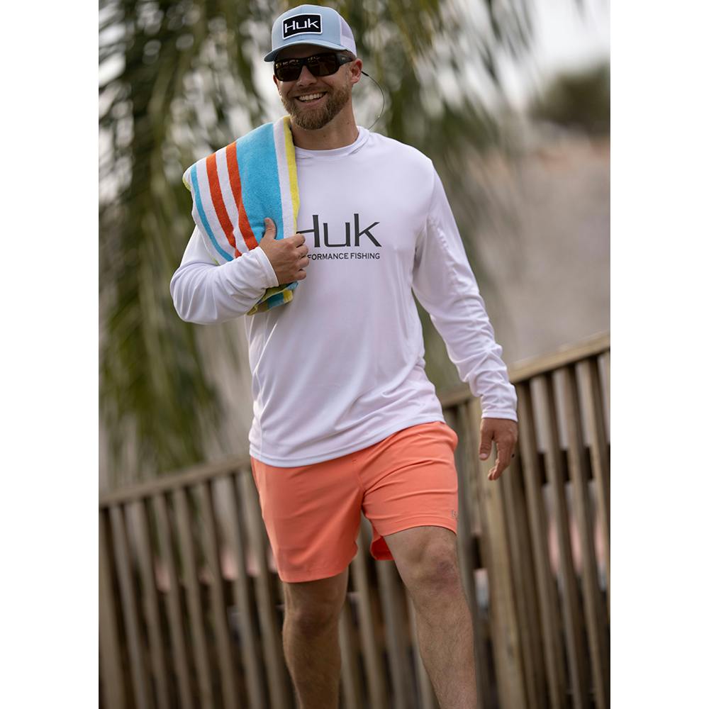 Huk Capers Volley Shorts Lifestyle with Man Smiling
