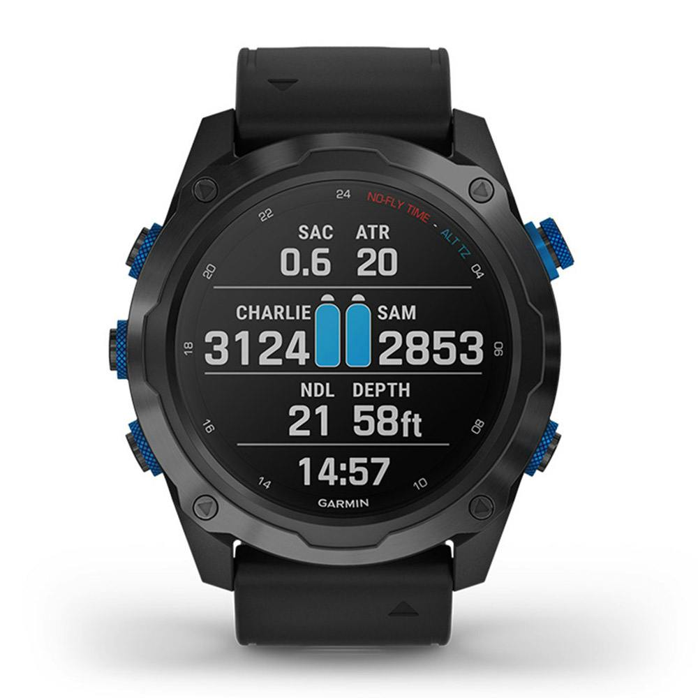 Garmin Descent™ Mk2i Wrist Dive Computer, Titanium Carbon Gray DLC with Black Silicone Band Air with Multiple Tanks Paired View