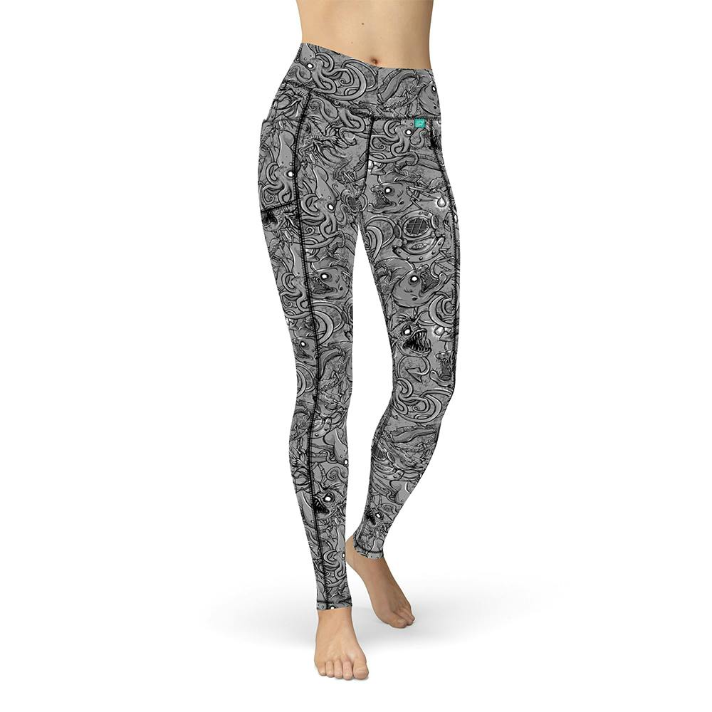 Spacefish Army Recycled Leggings (Women’s) Front - Deep Sea