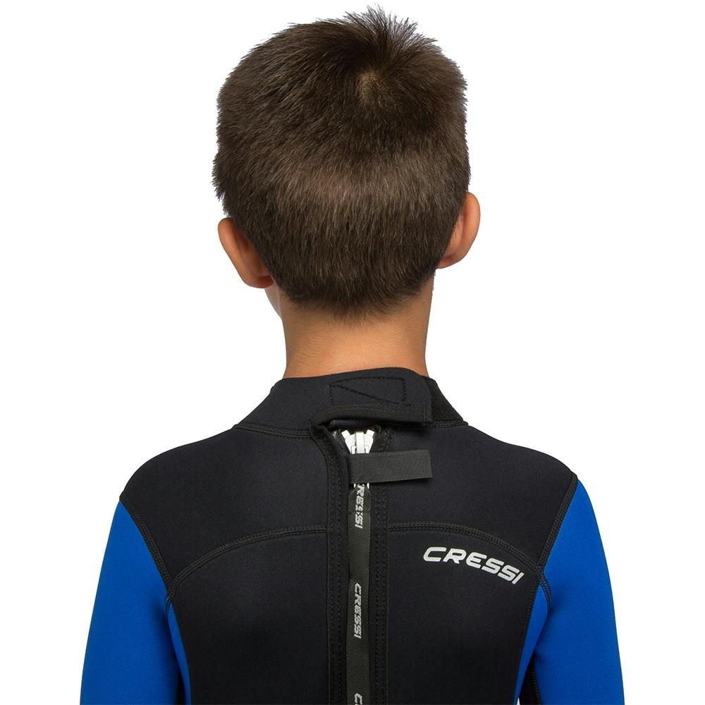 Cressi Med X Junior 2.5mm Shorty Wetsuit Zipper Detail - Black/Blue