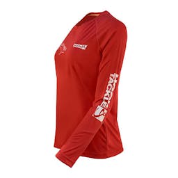 Hook & Tackle Sails and Flying Fish Long Sleeve Performance Shirt (Women's) Side - Fire Island Red Thumbnail}