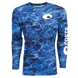 Costa Mossy Oak® Elements™ Tech Crew Long Sleeve Performance Shirt - Blue Thumbnail}