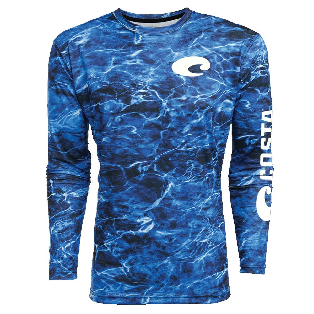 Costa Mossy Oak® Elements™ Tech Crew Long Sleeve Performance Shirt - Blue
