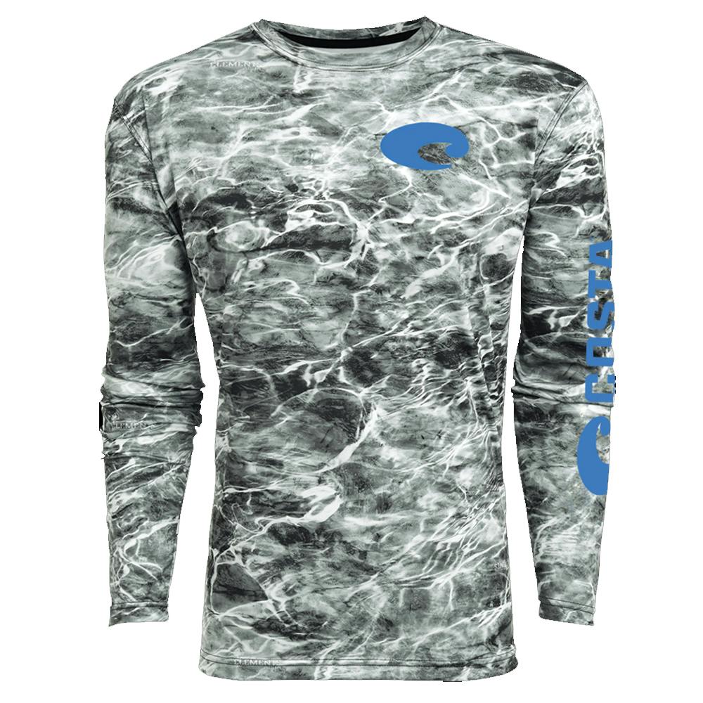 Costa Mossy Oak® Elements™ Tech Crew Long Sleeve Performance Shirt - Grey