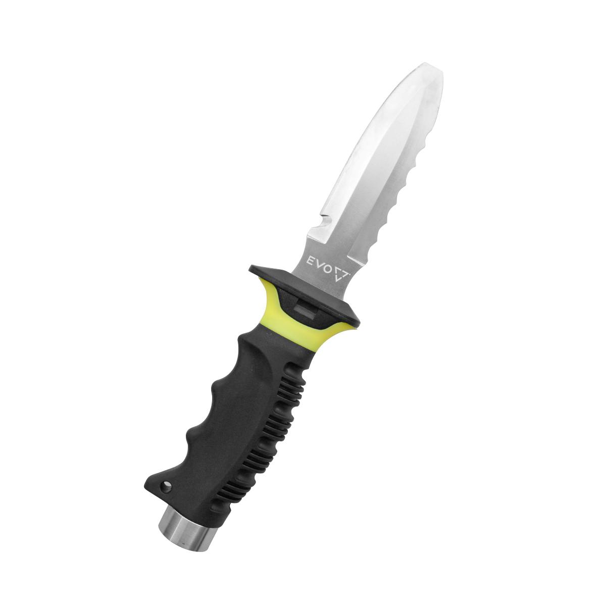 EVO Stainless Dive Knife with Yellow Hand Guard - Blunt Tip Assembled