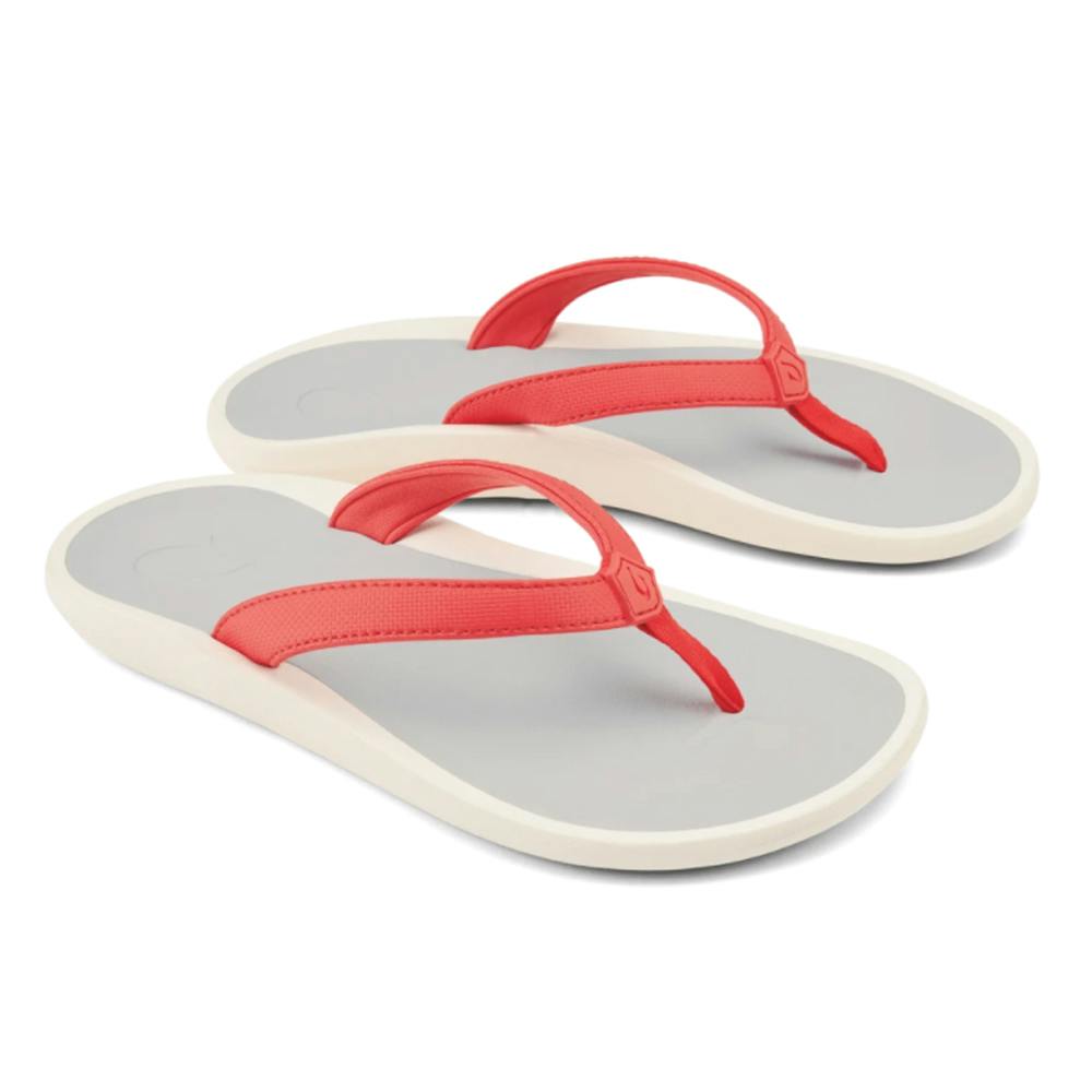 Olukai Pi'oe Sandals (Women's) Pair - Hot Coral / Mist Grey