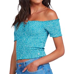 Roxy Us Together Off-the-Shoulder Top - Biscay Bay Messy Dots Thumbnail}