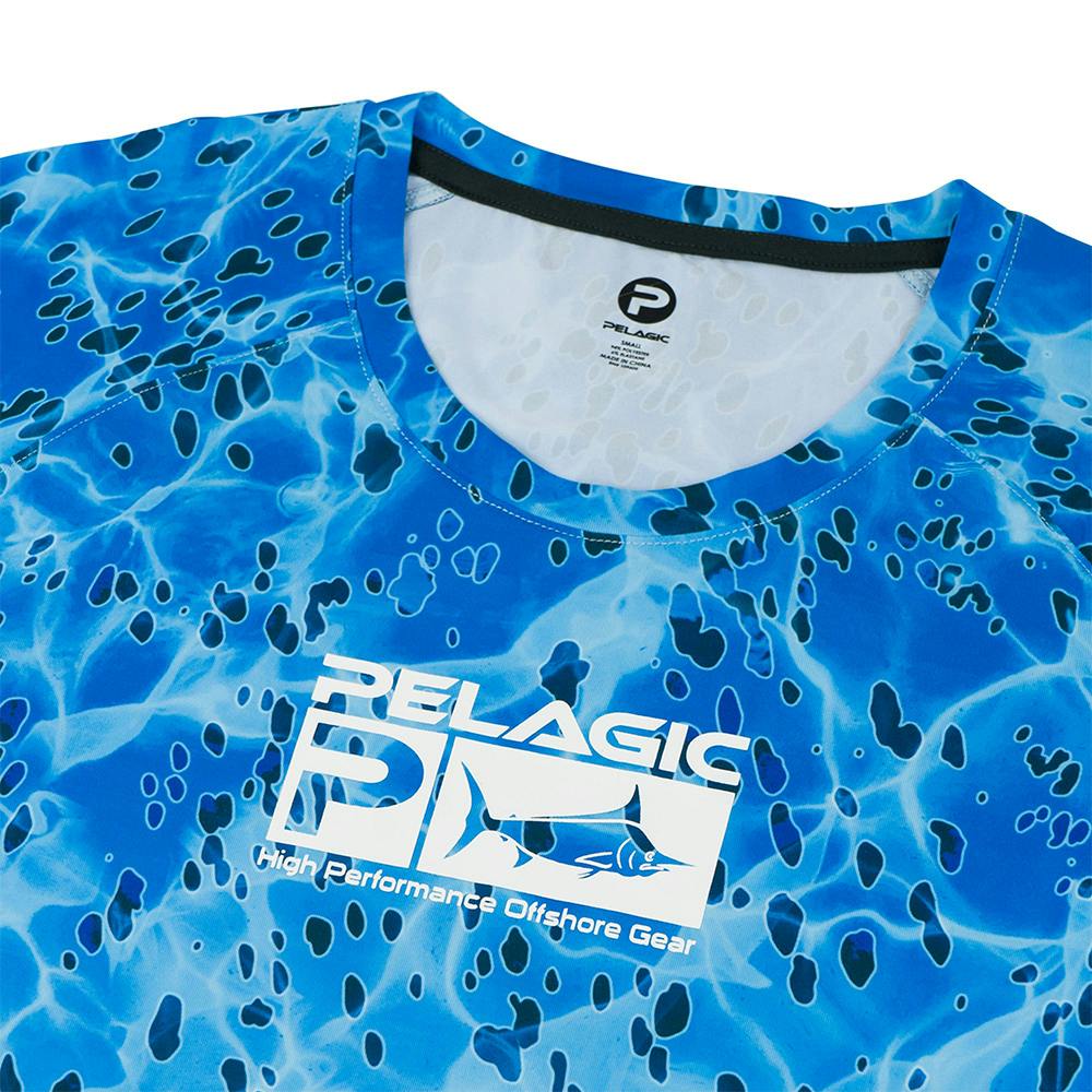 Pelagic Solar Pro Long Sleeve Performance Shirt (Women’s) Neck Detail - Dorado Blue