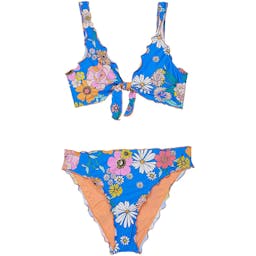 Hobie Merrow Bralette and Hipster Swimsuit Set (Kid’s) - Peace, Love, & Daisies Sea Blue Thumbnail}