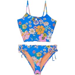 Hobie Midkini with Merrow Edge and Adjustable Hipster Swimsuit Set (Kid’s) - Peace, Love, & Daisies Sea Blue Thumbnail}