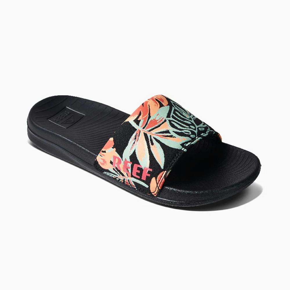 Reef One Slide Sandals (Women's) - Black Monstera