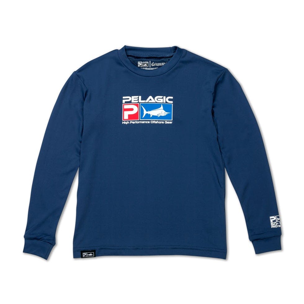 Pelagic Aquatek Icon Long Sleeve Performance Shirt (Kid’s) - Smokey Blue