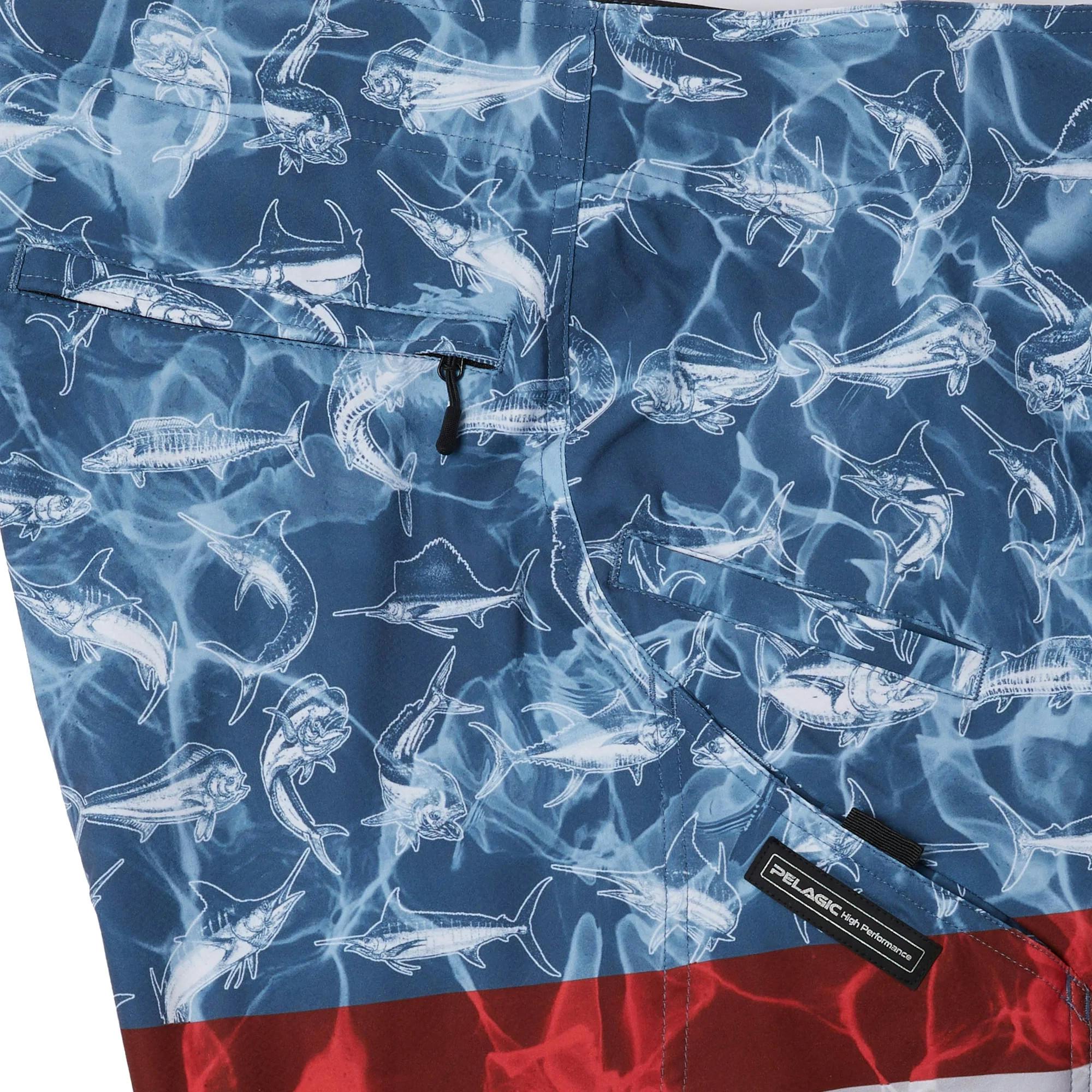 Pelagic Sharkskin Americamo Fishing Shorts (Men's) Side Close - Smokey Blue