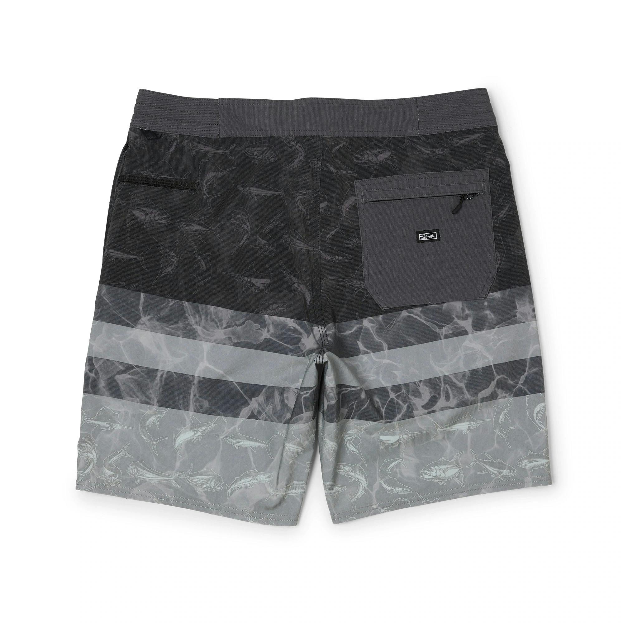 Pelagic Deep Drop Americano Fishing Shorts Back - Gray