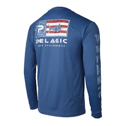 Pelagic Aquatek Icon Long Sleeve Performance Fishing Shirt Back - Smokey Blue Thumbnail}