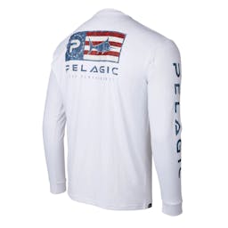 Pelagic Aquatek Icon Long Sleeve Performance Fishing Shirt Back - White Thumbnail}