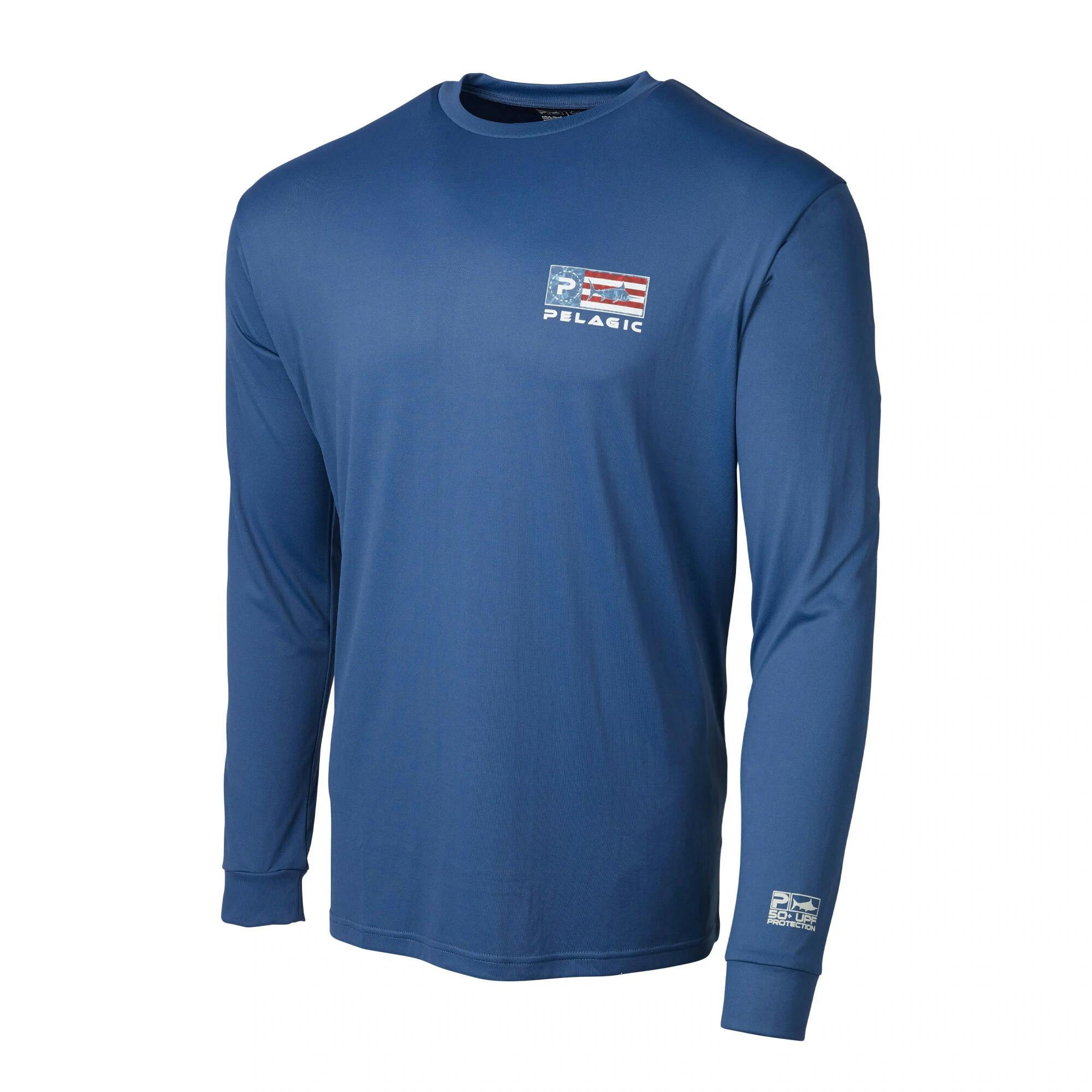 Pelagic Aquatek Icon Long Sleeve Performance Fishing Shirt Front - Smokey Blue