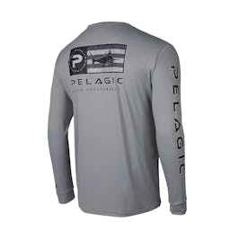Pelagic Aquatek Icon Long Sleeve Performance Fishing Shirt Back - Grey Thumbnail}